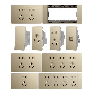 飞雕118型开关插座面板家用暗装插座面板多孔六孔9孔12孔格调金