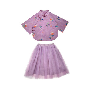 秋冬新款女童旗袍中秋节汉服女宝宝幼儿园国风上衣网纱半身裙套装