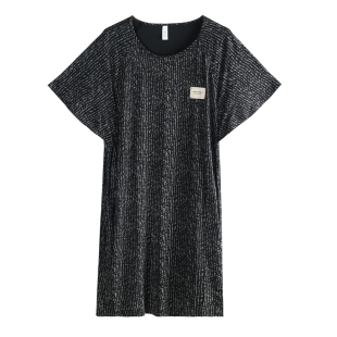 轩靓睡裙女夏季薄款莫代尔短袖睡衣休闲高级感黑色冰丝凉感连衣裙