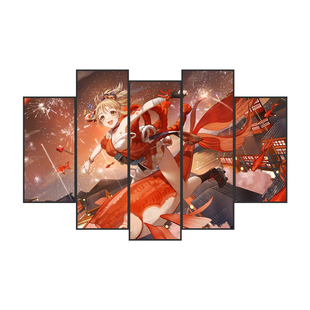 电竞酒店房间网咖装饰画原神led发光墙壁画甘雨胡桃雷电将军挂画