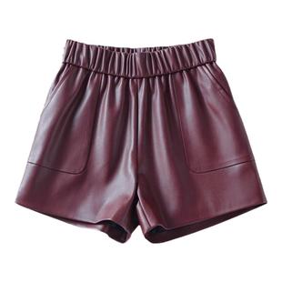 海宁真皮短裤阔腿宽松显瘦羊皮皮短裤2025秋百搭a字绵羊皮女皮裤