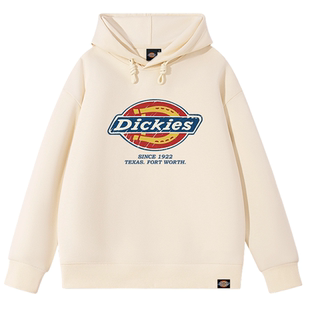 Dickies女装连帽卫衣秋冬加绒奶油白Logo印花美式休闲秋装外套1A