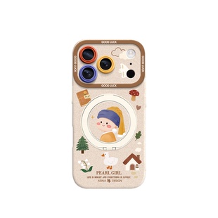 童话珍珠少女适用iPhone17Promax手机壳新款苹果16Pro磁吸带支架套Bo5液态硅胶支点ip15高级感14可爱13pm全包