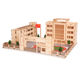 diy校园建筑模型定制3D激光切割青少年椴木街景房屋摆件配景道具