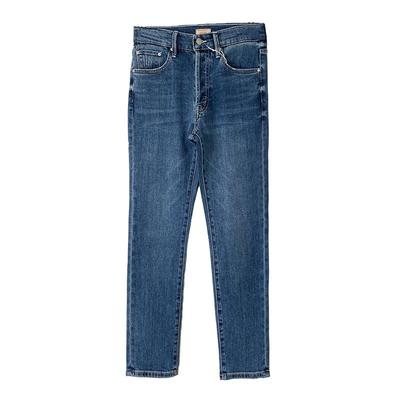 美国直筒蓝色牛仔裤小个子显瘦