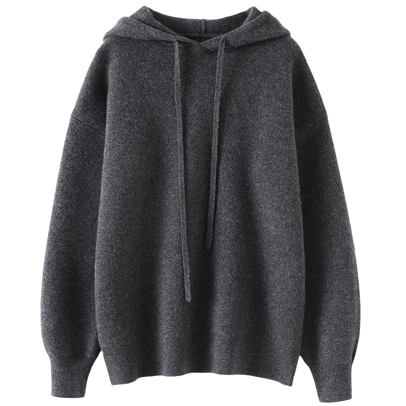 点亮气质！加厚四平针连帽羊绒衫100纯羊绒女卫衣毛衣慵懒风秋冬