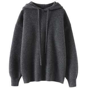 点亮气质！加厚四平针连帽羊绒衫100纯羊绒女卫衣毛衣慵懒风秋冬