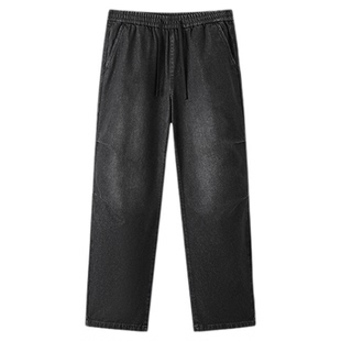 森柔牛仔|森马牛仔裤男宽松加绒阔腿裤2025冬美式伞兵裤复古做旧