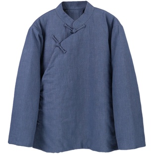 冬季加厚保暖棉衣中国风斜襟盘扣棉麻唐装外套青年棉袄男茶服棉服