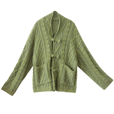 绿色毛衣外套女秋季宽松针织开衫