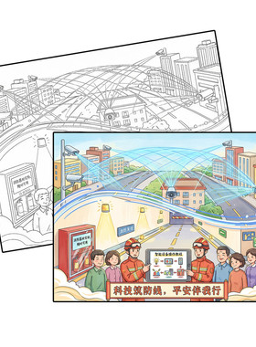 科技消防伴我成长主题画消防员讲解智能设备场景手抄报绘画模板图