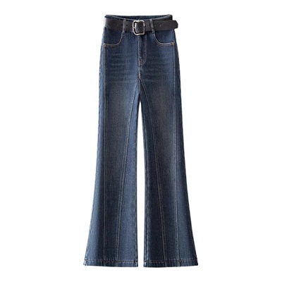 加绒黑色微喇牛仔裤女秋冬季新款