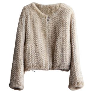 2025轻奢廓形进口水貂皮草外套圆领水貂开衫手工双面编织裘皮大衣