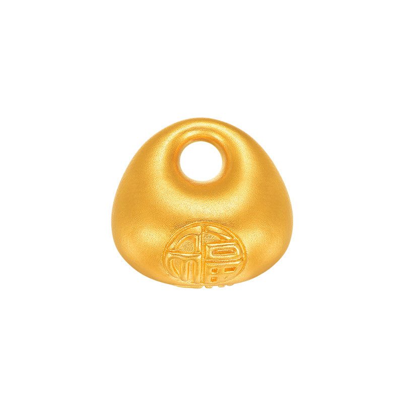 明牌珠宝古法黄金小福锁 足金秤砣福字摆件工艺品AFQ0135