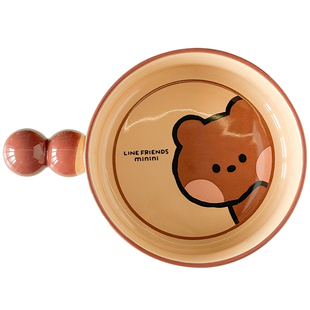 布朗熊正版陶瓷手柄碗泡面碗带把手可爱面碗个人专用碗早餐沙拉碗