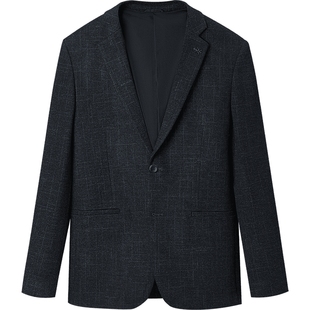 HLA/海澜之家绒感弹力休闲西服2025秋冬新胸针点缀格纹西装外套男