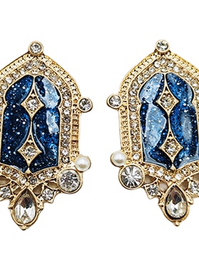 欧美大气中古耳饰盾牌造型耳针复古时髦宫廷风女C389