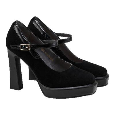 fed黑色玛丽珍鞋春季新款女鞋一字扣高跟鞋粗跟单鞋女S0312-ZF308