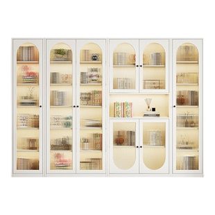 家用钢制落地书柜带玻璃门组合柜收纳柜置物架手办展示柜铁艺书架