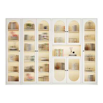 家用钢制落地书柜带玻璃门组合柜