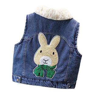 儿童牛仔马甲秋冬2025新款韩版女童宝宝背心外穿男童加绒坎肩兔毛