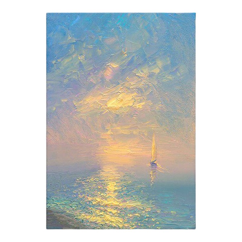 高级感海上日出仿油画风景装饰画