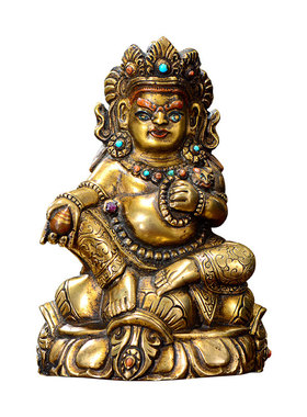 藏式尼泊尔鎏金黄财神铜雕像摆件