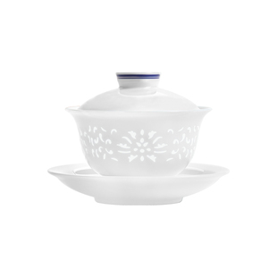 景德镇官方陶瓷青花手工玲珑高温白瓷三才盖碗家用泡茶碗高端送礼