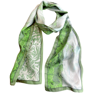 梵高油画100%桑蚕丝双面真丝领巾细长条气质文艺小丝巾发带围巾女