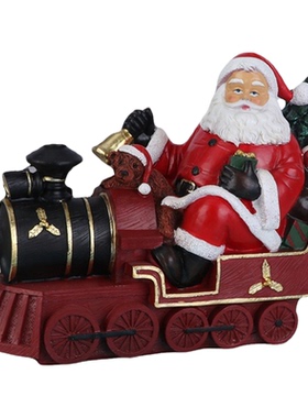 圣诞老人骑木马开火车装饰摆件