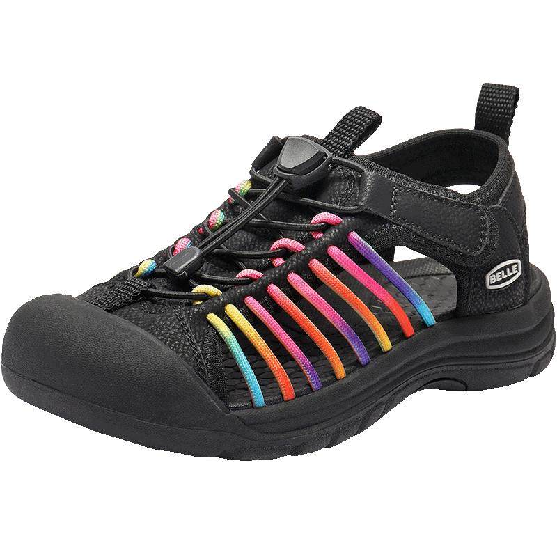 百丽童鞋旋转纽扣运动凉鞋女童2025夏季新款新涉水凉鞋子A6212B75