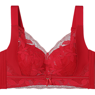 古今本命年大红色内衣套装女士文胸大胸显小马年结婚新娘蕾丝胸罩