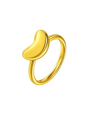 老庙黄金足金爱豆戒指5D饱满精致光面ins风简约时尚好运陪伴