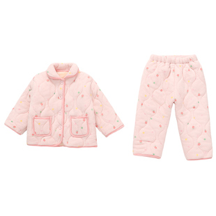 女童珊瑚绒睡衣套装冬季三层夹棉加绒加厚保暖家居服可外穿卡通