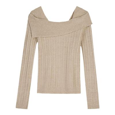 韩系慵懒设计感一字领毛衣