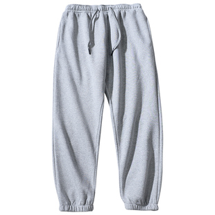 卫裤男士秋冬季纯棉裤子男款休闲长裤直筒束脚加绒灰色宽松运动裤
