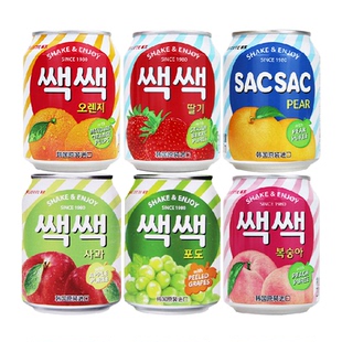 韩国进口LOTTE乐天葡萄汁草莓汁梨汁桃汁含果粒6口味任选易拉罐