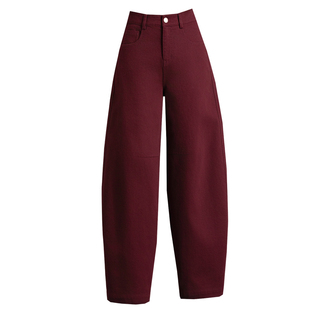 高级感哈伦裤休闲裤女2026新款酒红色裤子春秋梨形身材弯刀裤女裤