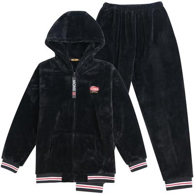 圆人珊瑚绒睡衣男款秋冬保暖套装