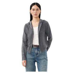 OTT春秋新款灰色连帽薄款毛织开衫女短款修身收腰长袖针织外套