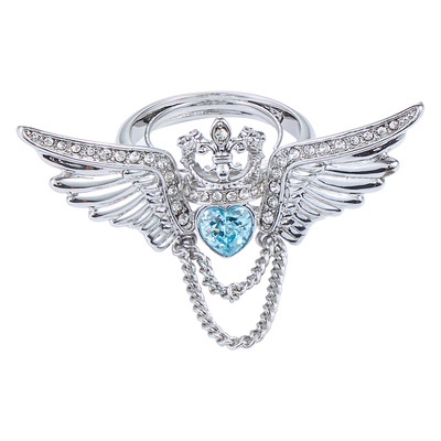 KODICE银色镶钻心形石翅膀戒指