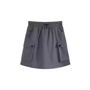 大码工装裙短款女胖mm显瘦遮肉a字短裙夏季速干休闲灰色半身裙裤