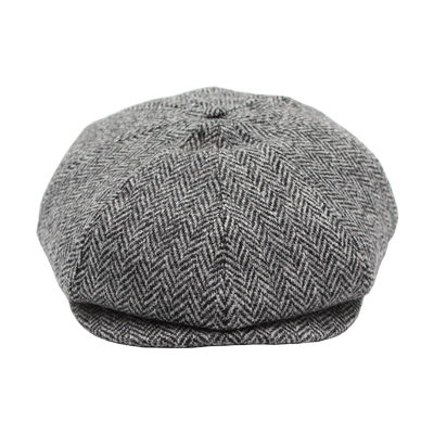 kamosa复古人字纹羊毛画家帽帽子