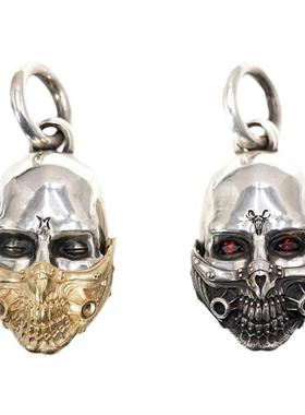 渡鸦面具吊坠原创手工宝石镶嵌银