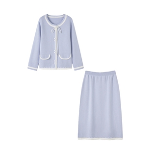 时然大码微胖MM2026冬季早春简约百搭实穿设计感针织套装