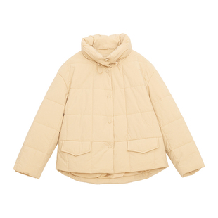 忘城C1058座/豆乳奶茶/2023冬新品尼龙仿丝棉立领保暖短款棉服女