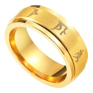 高级男士戒指八字六字真言钨金可转动旋转镀黄金色潮男黑色指环