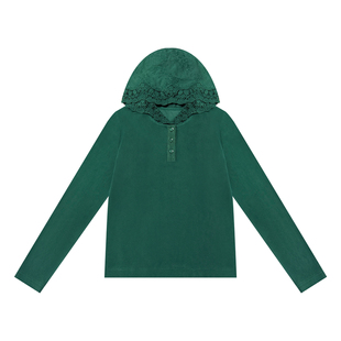 NILICO陈媚【翡翠海岸】舒芙绒拼花边连帽休闲女长袖卫衣