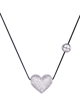 法式黑绳满钻爱心项链女