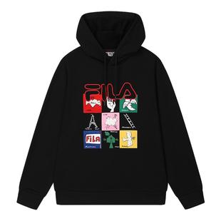 FILA叕运蛇斐乐情侣款连帽新年氧气卫衣男2025春季新款红色上衣女